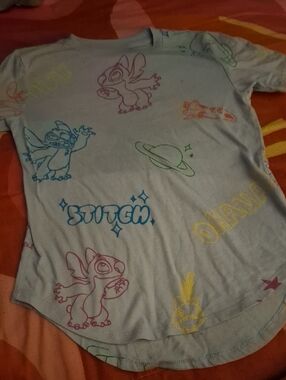 Disney Light Blue Tee with Multicolor Stitch Prints